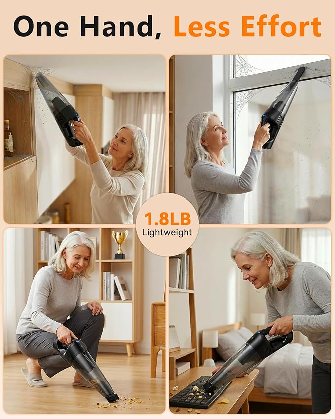 PowerSpeed CleanView Portable Handheld Vacuum - 16000Pa Strong Suction Powerful with 1000mL Dust Cup and LED Light - Cordless Vacuum Cleaner for Home Daily Quick Clean - for Dust/Pet Hair/Floor Debris