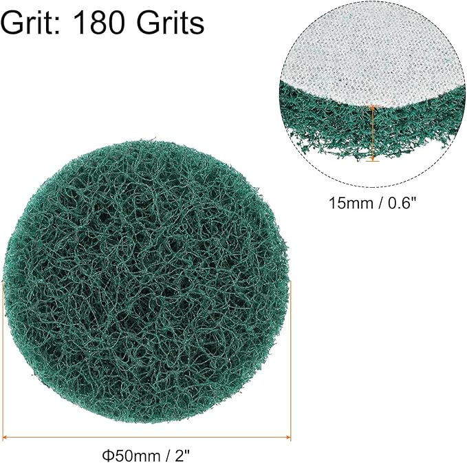 HARFINGTON 12pcs Scrubber Scouring Pads 180 Grits 2 Inch Drill Power Brush Hoop and Loop Surface Conditioning Disc Drill Scuffing Disc Scrub Pads for Home Kitchen Cleaning, Green