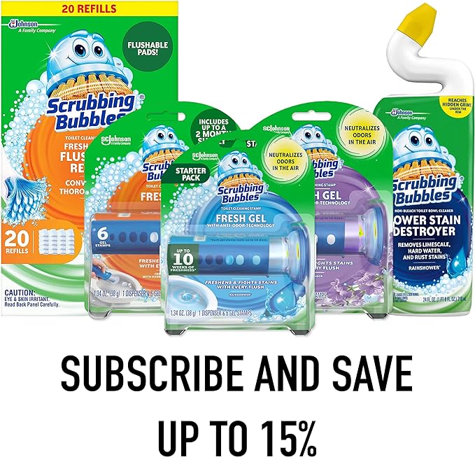 Scrubbing Bubbles Flushable Toilet Bowl Wand Cleaner Refills, Fresh Brush Cleaner Toilet Refill Pads, Removes Limescale & Odors, Citrus Scent, 10 Count (Pack of 1)