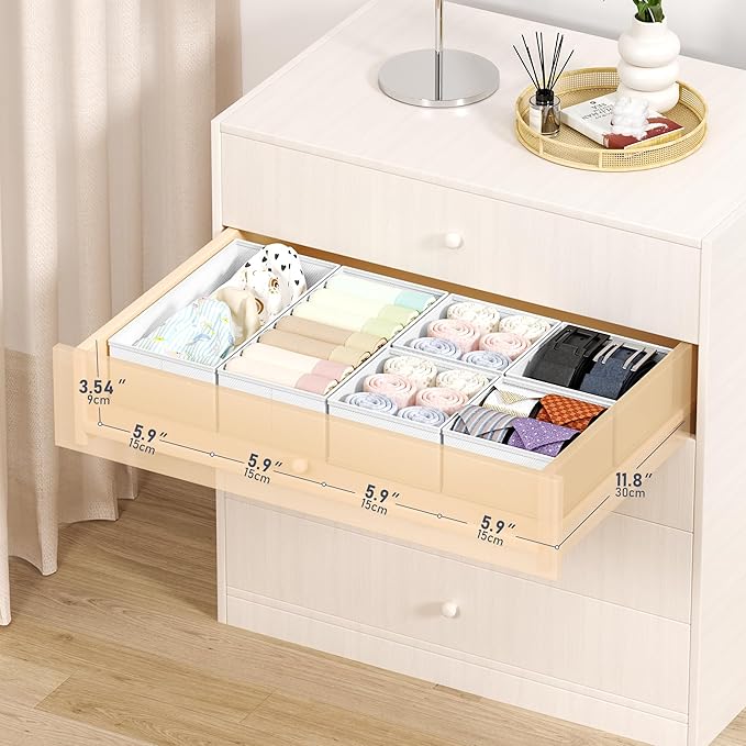 DIMJ Drawer Organizer Clothes Storage - 16 Pack Baby Dresser Organizer for Nursery, Foldable Drawer Dividers for Bedroom Closet Organization, Fabric Storage Bins for Socks, Underwears, Bras