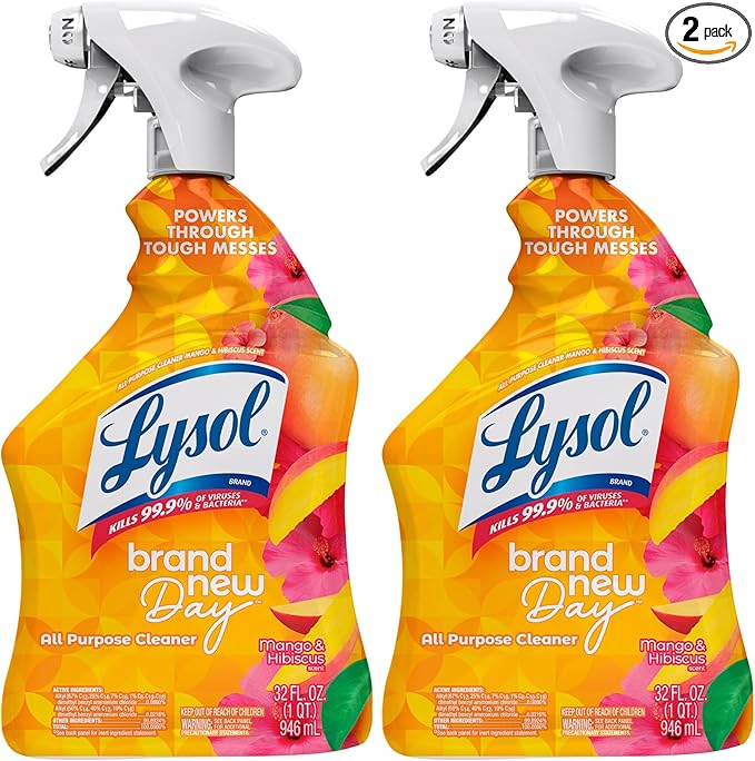 Lysol All Purpose Cleaner Spray, Multi-Purpose Disinfecting Spray, Kitchen & Bathroom Cleaner, Mango & Hibiscus Scent, 32 Fl Oz (Pack of 2)