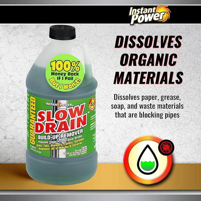 Instant Power Slow Drain Build Up Remover – Prevents Clogs, Ends Slow Drains for Sinks,Tubs, Showers, Toilets, Disposals, RVs, 2 Liters (Pack of 2)