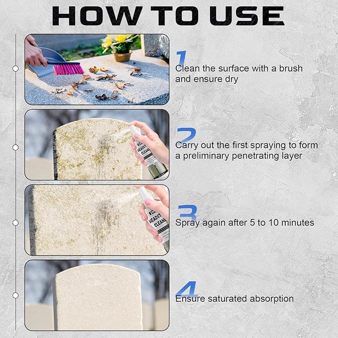 JAOJAO Headstone Cleaner, Stone Cleaner Gravestone Cleaning Kit Restoring and Protecting Tombstones Efficient Cleaning No Damage to Stone for Graves Cemetery Gravestone, 250ml Transparent