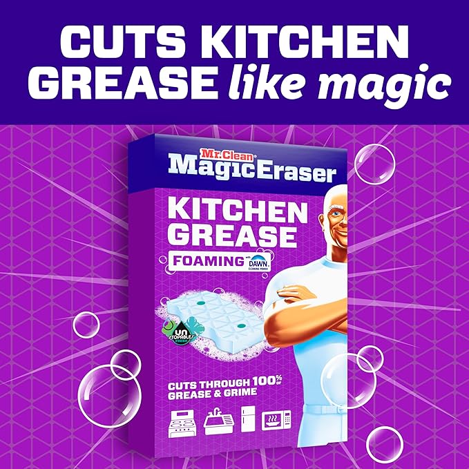 Mr. Clean Magic Eraser Foaming Sponge, Kitchen Grease Eraser, Dawn Cleaning Power, Oven Cleaner, Unstopables Fresh, 8ct