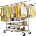Raybee Clothing Rack Load 630 LBS, Clothes Racks for Hanging Clothes, Rolling Heavy Duty Clothing Rack, Metal Garment Rack for Clothes Storage Bedroom Closet Laundry Room