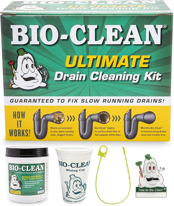 Bio-Clean Ultimate Drain Cleaning Kit Cleans Drains- Septic Tanks - Grease Traps All Natural and 100% Guaranteed No Caustic Chemicals! Removes fats Oil and Grease, Completely Cleans Your System.