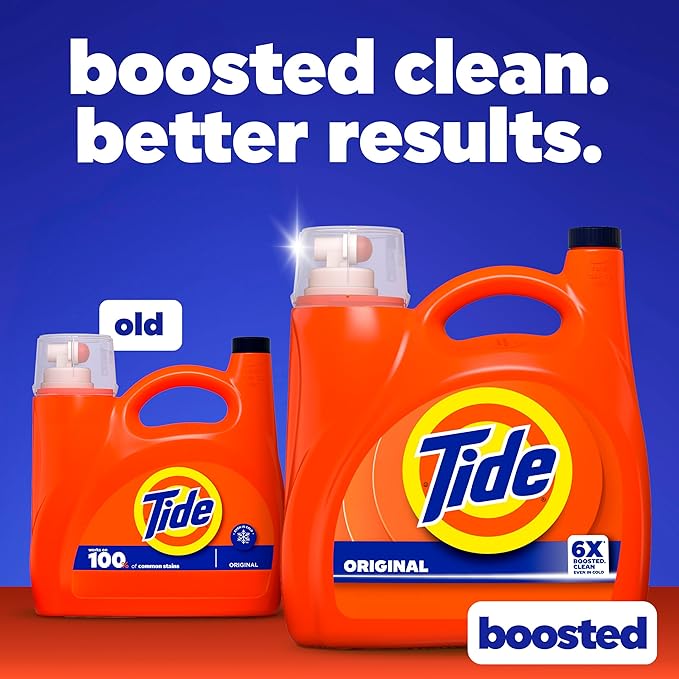 Tide Liquid Laundry Detergent, Original Scent, 126 Loads, 158 fl oz, Boosted Clean even in cold water, laundry soap, concentrated liquid detergent