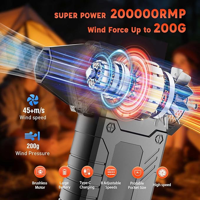 Compressed Air Duster,200,000RPM Electric Air Duster with LED Display,8-Gear Adjustable Mini Air Broom, for Keyboard,PC,Car and Home,Replace Compressed Air Can (Matte Black)