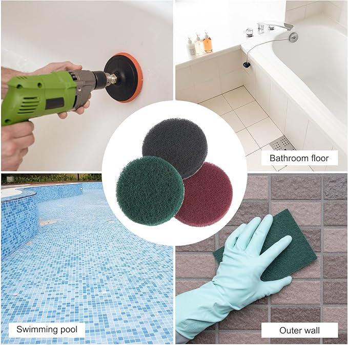 HARFINGTON 10pcs Drill Power Brush 5 inch Tile Scrubber Scouring Pads 150-240 Grit for Bathroom Kitchen Household Cleaning