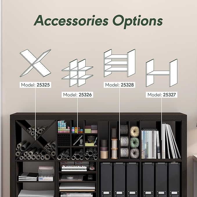 Furinno Cubicle Cube Insert, H-Shelf Cube Organizer, 2-Tier Shelf Accessory, Fits into Furinno Triple Thick Cubes, IKEA Kallax, for Organizers and Storage, Black Dark Oak