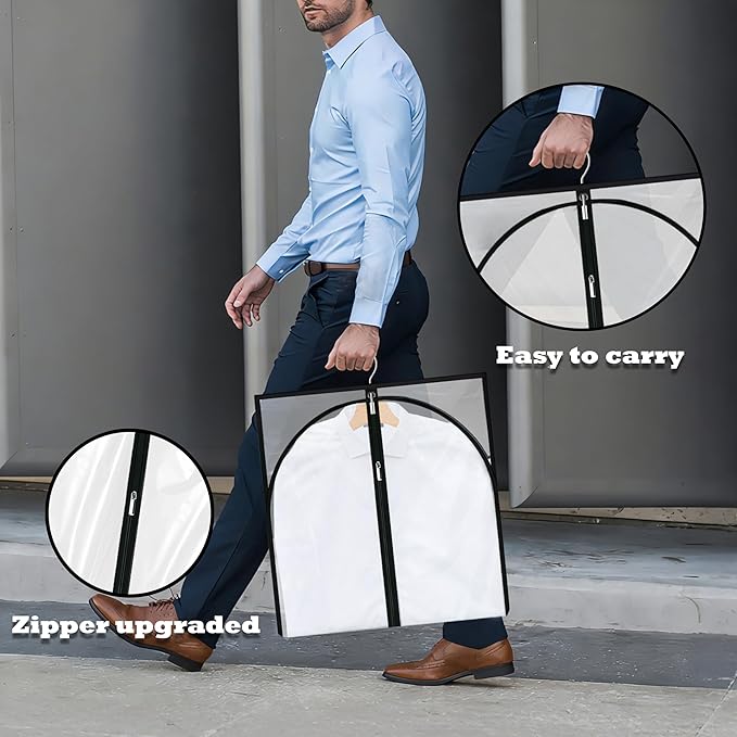 Dress Bags for Gowns Long, 65'' Garment Bags for Hanging Clothes, Suit Bag Cover for Storage and Travel, 2 Pack (Clear)