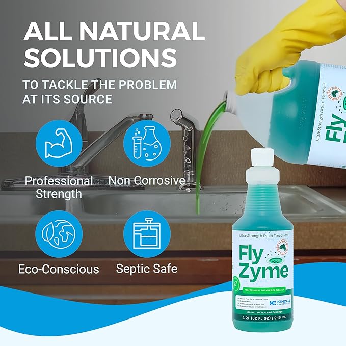 Fly-Zyme, Highly Concentrated Enzyme Drain Cleaner for Pipes, Drain Gel for Fruit Flies, Organic Waste Degrader & Odor Neutralizer, 32 fl oz, Pack of 2