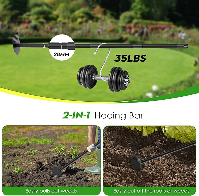 Hoe Garden Tool, 2-in-1 Garden Hoe with Heavy Duty Metal Hoe, 17-60 Inch Garden Hand Tiller with Long Handle for Gardening, Weeding, Lossening, Tilling, Black