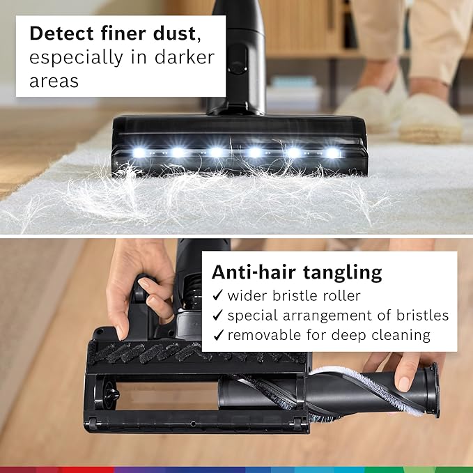 Bosch Unlimited 9 Cordless Stick Vacuum, 60-min Runtime, MicroClean Technology, >99.9% Dust Pickup, Dust Compression, HEPA Filter, Pet Hair, Carpets & Hard Floors, 3 Accessories, White