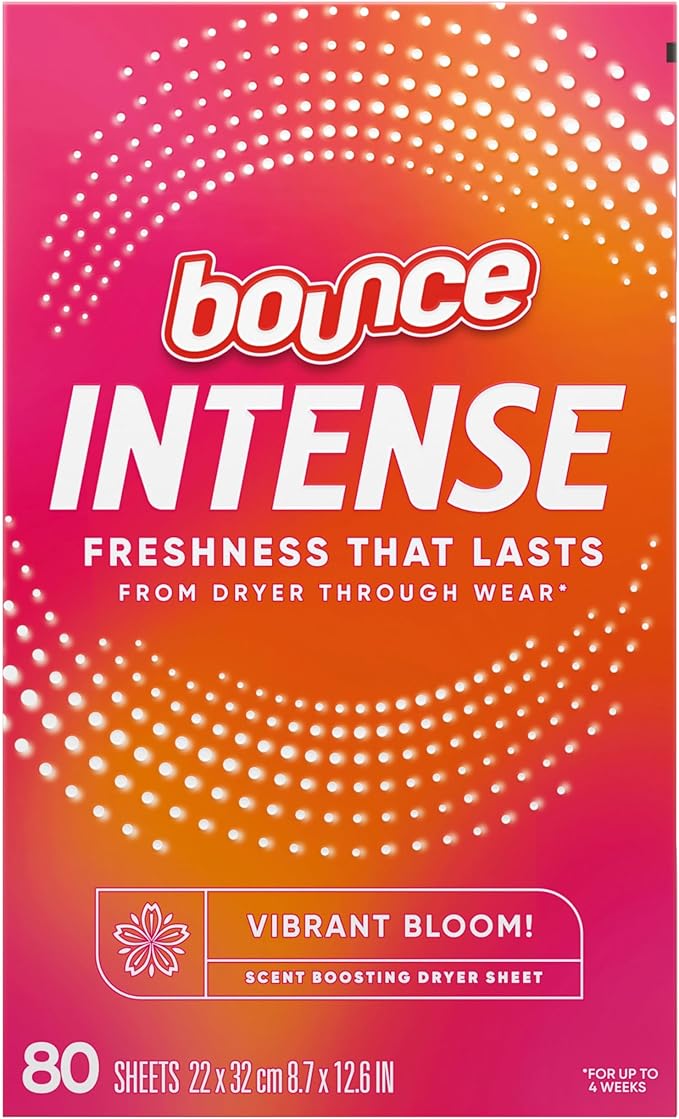 Bounce Intense Dryer Sheets, Vibrant Bloom, 80 Count, Scent Boosting Dryer Sheet Formulated to Fight Wrinkles and Static