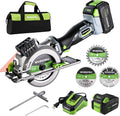 WORKPRO 20V Cordless Mini Circular Saw, 4-1/2" Compact Wireless Circular Saw 4.0Ah Battery, Fast Charger, 3 Blades, 4500RPM, Laser Guide, Max Cutting Depth 1-11/16"(90°), 1-1/8"(45°)