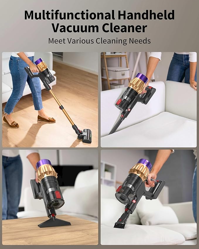 Hotanime Cordless Vacuum Cleaner, 650W 50KPa 70‑Min Powerful Stick Vacuum, Self-Standing Lightweight Cordless Vacuum for Home, Pet Hair, Hardwood Floors, Carpet & Car, LED Touch Display