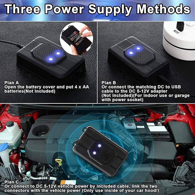 Qualirey 4 Pcs Ultrasonic Rodent Repellent for Car Engines Car Rodent Repeller Under Hood Battery Operated Rat Repellent with Strobe Light Keep Pest Squirrels Mice Out of Garage RV Outdoor