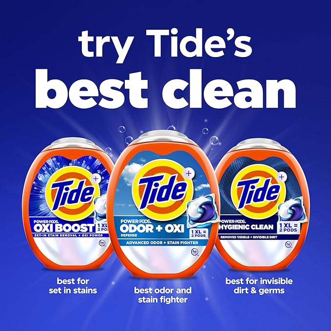 Tide Odor Defense + Oxi Laundry Detergent Pacs, Original Scent, 45 Count, Advanced Odor + Stain Fighter