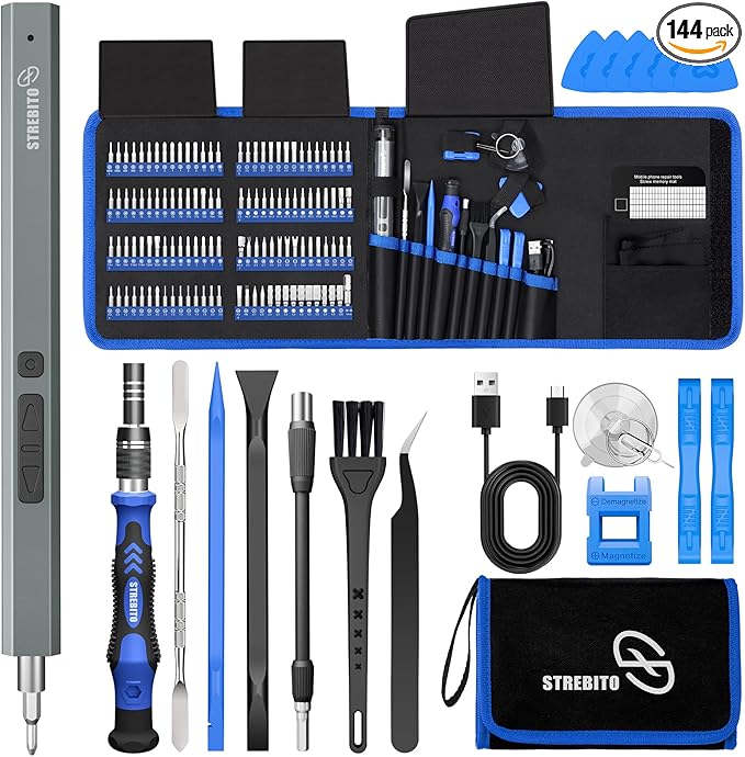 STREBITO Electric Screwdriver, 144-in-1 Precision Screwdriver Set, 120 Magnetic Bits, Organized Storage and Portability, Small Tool Kit for Electronics, PC, Computer and Laptop