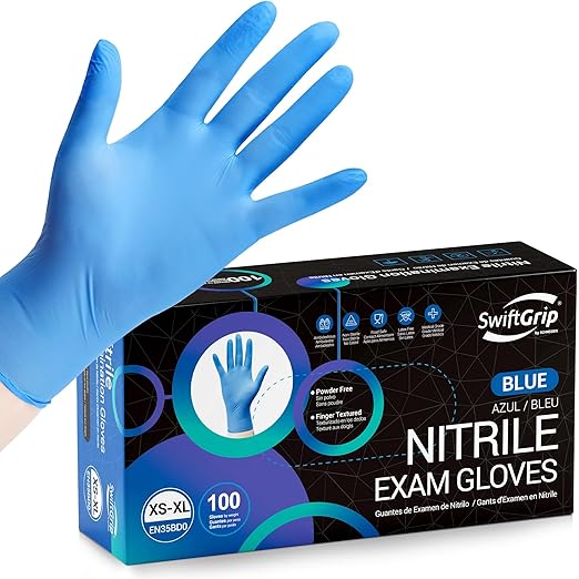 Disposable Nitrile Exam Gloves, Blue, Nitrile Gloves Disposable Latex Free, Medical Gloves, Cleaning Gloves, Food-Safe Rubber Gloves, Powder Free, Non-Sterile, 100-ct Box (X-Small)