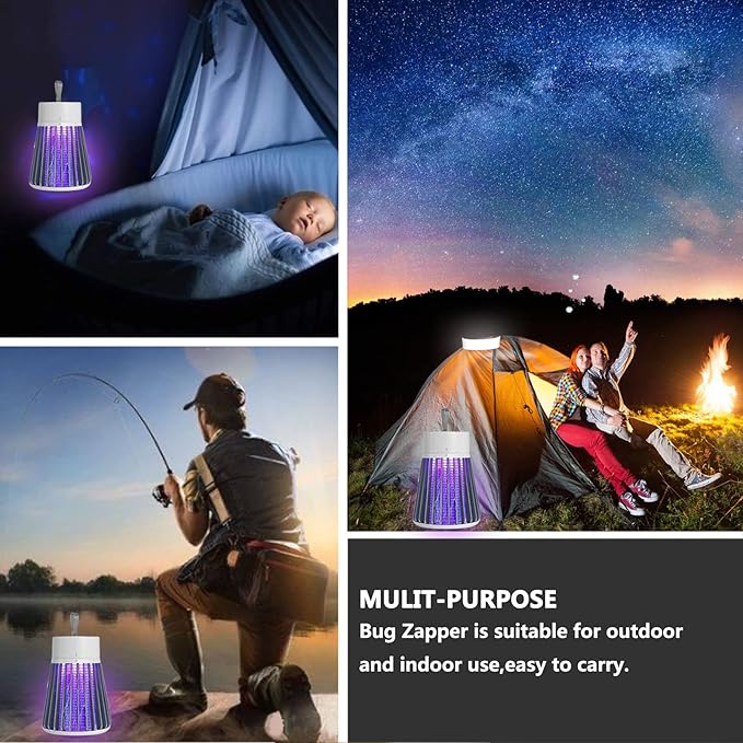 Bug Zapper Outdoor,Electric Mosquito Zapper Portable Camp Mosquito Killer,Rechargeable Indoor Fly Zapper,Electric Fly Zapper,Fly Traps,Flying Insects Zapper Indoor Outdoor (Grey)