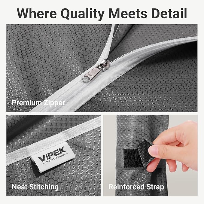 VIPEK V5C Medium Covered Clothes Rack Heavy Duty Portable Closet Wardrobe, Freestanding Black Clothing Rack with Grey Upgarded Polyester Cover, Adjustable Custom Closet Rack, 56.7" Lx15.7 Wx76.4 H