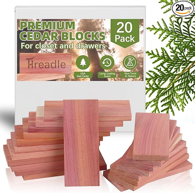 20 PCS Natural Red Cedar Blocks for Clothes Storage, Drawer Freshener,Cedar Blocks for Closet,Storage Bags,Cabinets