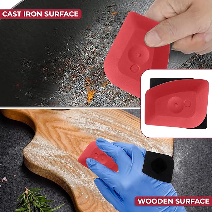 316L Chainmail Scrubber + Pan Scraper + Long Handles - 316 Cast Iron Cleaner - Skillet Cleaner - Chain Mail Scrubber for Cast Iron Pans
