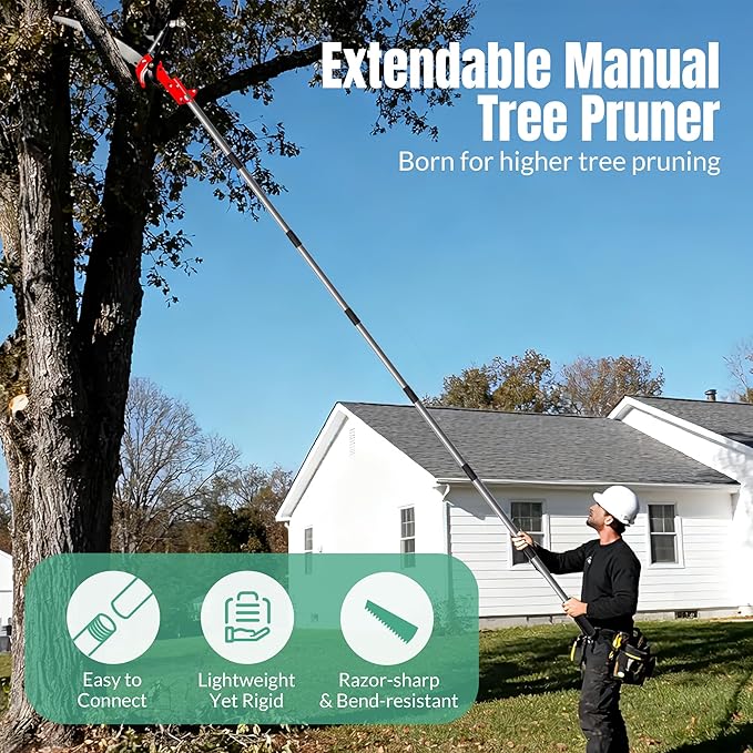 Suchtale Manual Pole Saw, Pruning Saw, Tree Pruner with Steel Blade & Scissors, Tree Trimmer for High Branches,Palms and Shrubs, 14FT Extendable Long Handle Limb Cutter, Yard Garden Branch Trimming