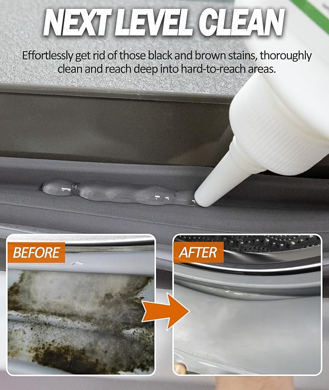 GleamGlee Home Remover Gel, 8 Fl.Oz Powerful Washing Machine Gasket Cleaner, Heavy Duty Stain Cleaner for Front Loader Washing Machine Seal, Bathroom Shower, Grout, Bathtub, Tile & Silicone Surfaces
