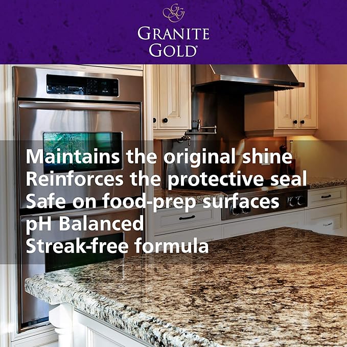 Granite Gold Polish Spray, Streak-Free Shine for Granite, Quartz, Marble, Travertine, Natural Stone Countertops, 24 Fl Oz (Pack of 2)