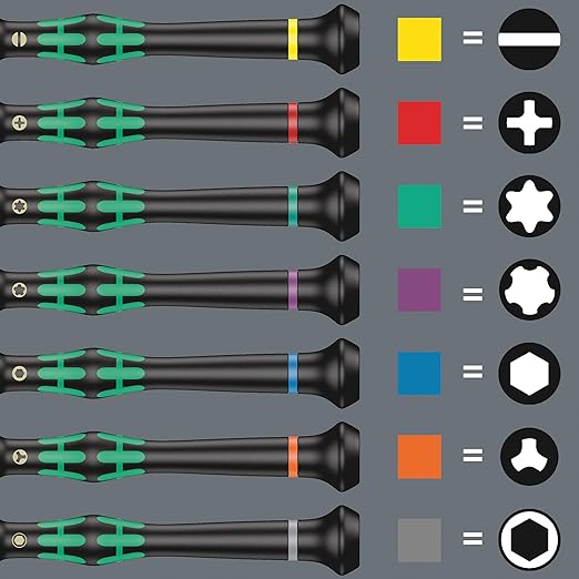 Wera 2052/6 Kraftform Micro Ballhead Hexagon Electronics Screwdriver Set and Rack, 6-Piece