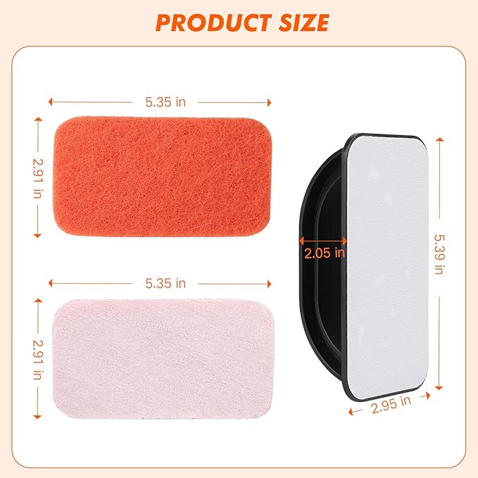 Non-Scratch Scouring Pads with Handle, Reusable Cleaning Scrubbers, Heavy Duty Scrubbing Pads for Cleaning Pans, Pots, Ovens, Grills, Griddles- 5 Scrub Pads and 1 Handle