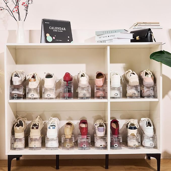 Adjustable Shoe Slots Organizer,16PACK Transparent Shoe Stackers Shoe Rack Holder Shoe Space Savers Double Layer Stack Shoe Racks for Closet Organization(Transparent)