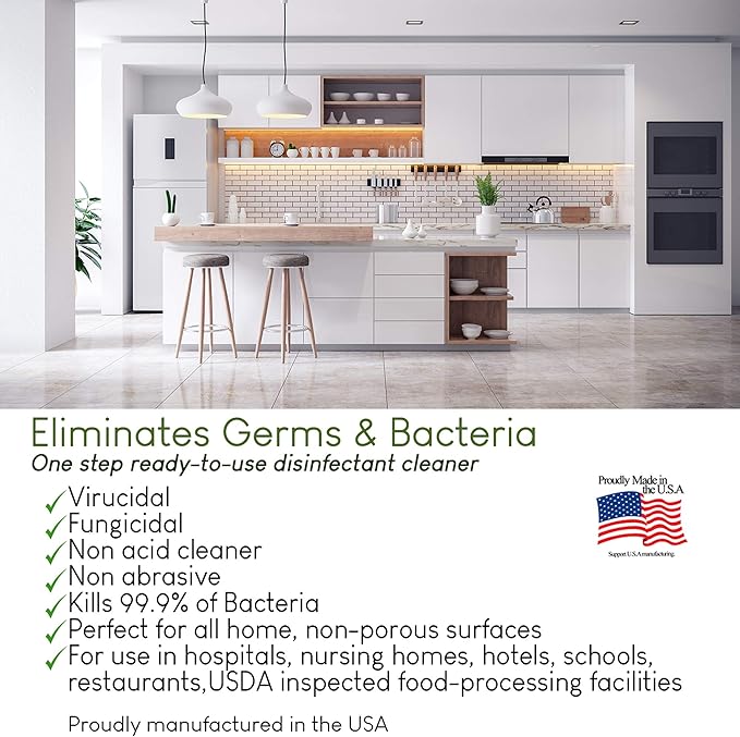 Nutra-Max Hospital Grade Disinfectant, EPA List N & G, Kills 99.9% Viruses & Bacteria, 1:32 Concentrate Makes 32 Gallons, Commercial Multi-Surface Cleaner For Home