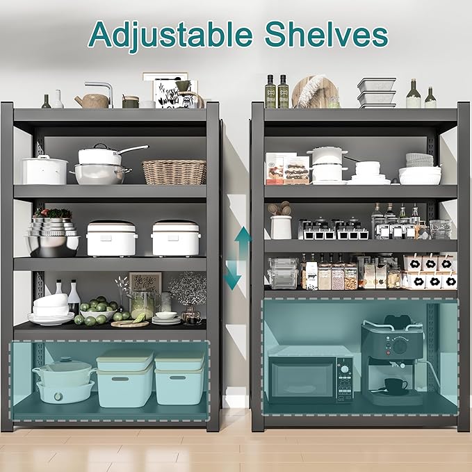 5-Tier Storage Shelves Heavy Duty Black 16" D x 36" W x 71" H, Adjustable Utility Rack Shelf, 3000 lbs Capacity, Storage Organizer for Garage, Home, Bathroom, Laundry, Storage Rack