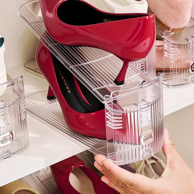 Adjustable Shoe Slots Organizer,12PACK Transparent Shoe Stackers Shoe Rack Holder Shoe Space Savers Double Layer Stack Shoe Racks for Closet Organization(Transparent)