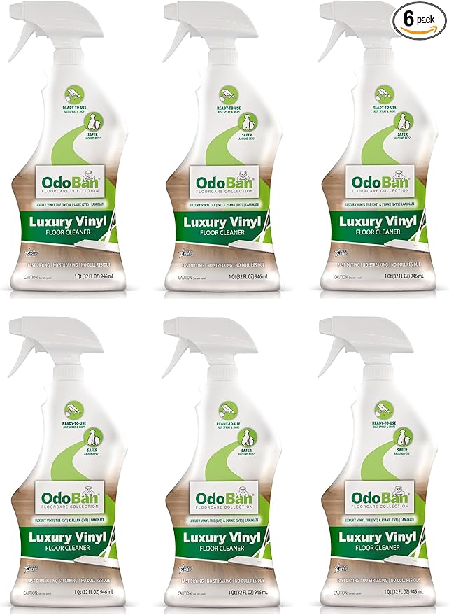 OdoBan Ready-to-Use Luxury Vinyl Floor Cleaner, Streak Free and Neutral PH Formula, Made in the USA, Scentless, 32 Oz Spray 6-Pack