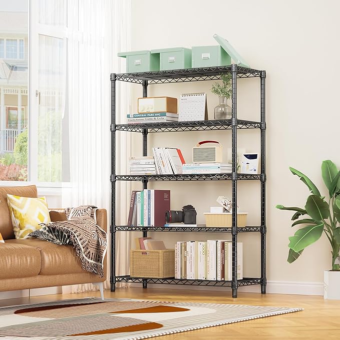 M MZG 1750 lbs Steel Storage Shelving 5-Tier Utility Shelving Unit Steel Organizer Wire Rack for Home,Kitchen,Office,Garage, 1750 LBS Capacity 17.7" D x 47.2" W x 72.3" H
