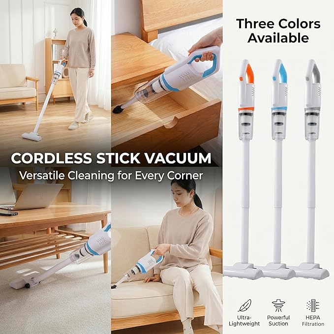Handheld Cordless Vacuum Cleaner for Home Car Upholstery - Rechargeable Stick Dust Buster for Pet Hair Hardwood Floor & Mattress 15k Pa Lite Pro