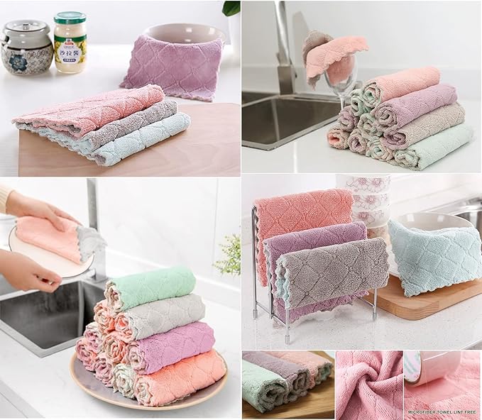 12 Pack Cleaning Cloth Kitchen Cloth, Dish Towels Super Absorbent Coral Velvet Dishtowels, Microfiber Premium Soft Tea Towels, Quick Dry Rags, Multipurpose Reusable Washcloths, Non-Stick Oil Cloths.
