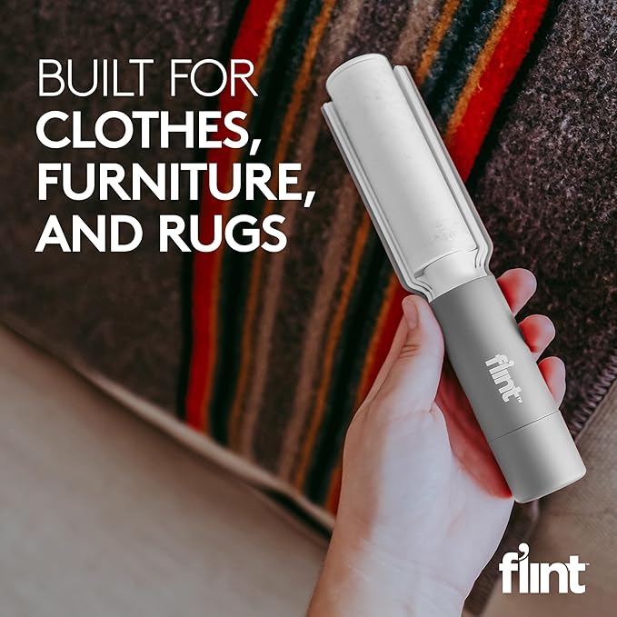 Flint Plus XL Retractable Lint Remover & Pet Hair Roller for Clothes – Refillable & Reusable Lint Roller with 140 Extra Sticky Tear-Off Sheets – Value Pack, Light Grey