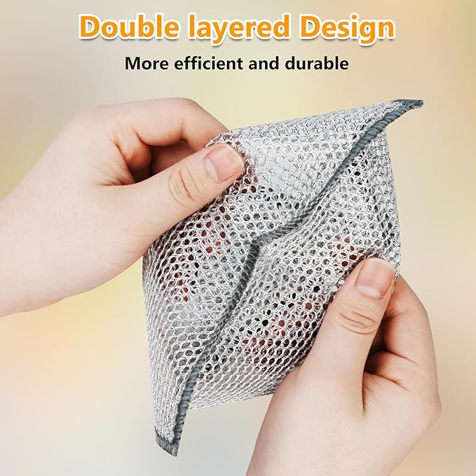 Extra-Large Size Multipurpose Wire Dishwashing Rag,Non Scratch Wire Dishcloth, Reusable Steel Wool Scrubber,Non-Scratch,Quick-Drying,Multi-Purpose for Kitchen,Bathroom Cleaning (15)