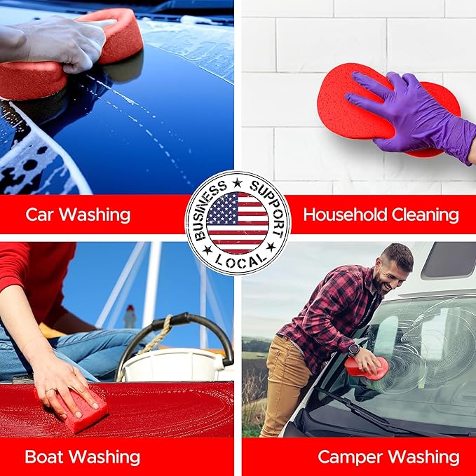 Multi-Purpose Sponges for Cleaning - Red 2 Pack, Large Sponges for Car Washing, Tile & Grout, All Purpose Cleaning