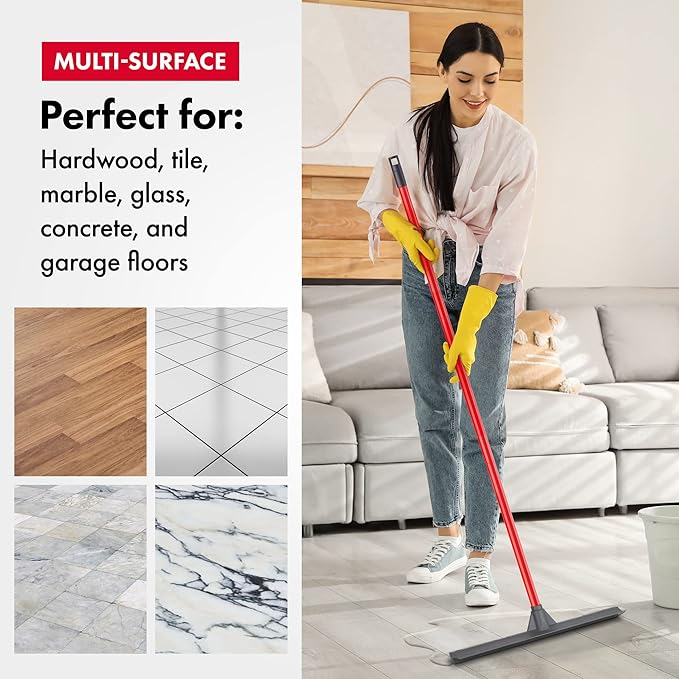 Tyroler Floor Squeegee for Concrete Floors, 17" Heavy Duty Squeegee for Floor, Squeegees Broom for Floors with 55" 4 Part Handle Perfect for Tiles, Marble, Garage, Deck, Patio, Bathroom, Shower