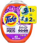Tide Power Pods with Febreze Laundry Detergent Pacs, 63 Count, Spring & Renewal Scent, All-Day Freshness