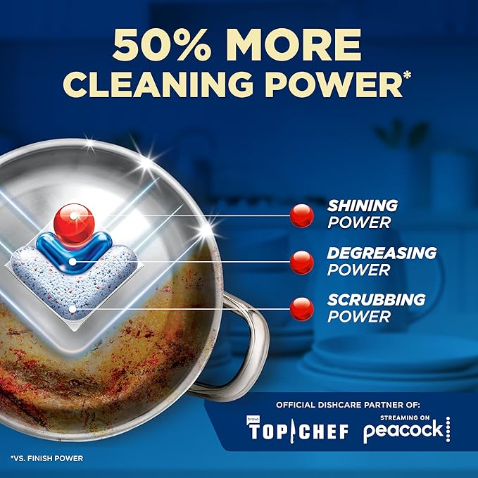 Finish Ultimate Quantum Dishwasher Pods, New & Improved Formula, Dishwasher Detergent Dish Soap, Removes Burnt-On & Dried-On Stain, Degreasing & Scrubbing Power, 47 Count