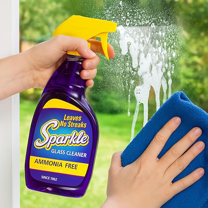 Sparkle Glass Cleaner 1 Spray Bottle 33.8 And 1 Refill 33.8, Ammonia-Free Original Formula Heavy Duty Glass Cleaner, Leaves No Streaks (67.6 Fl Oz,Pack of 3)