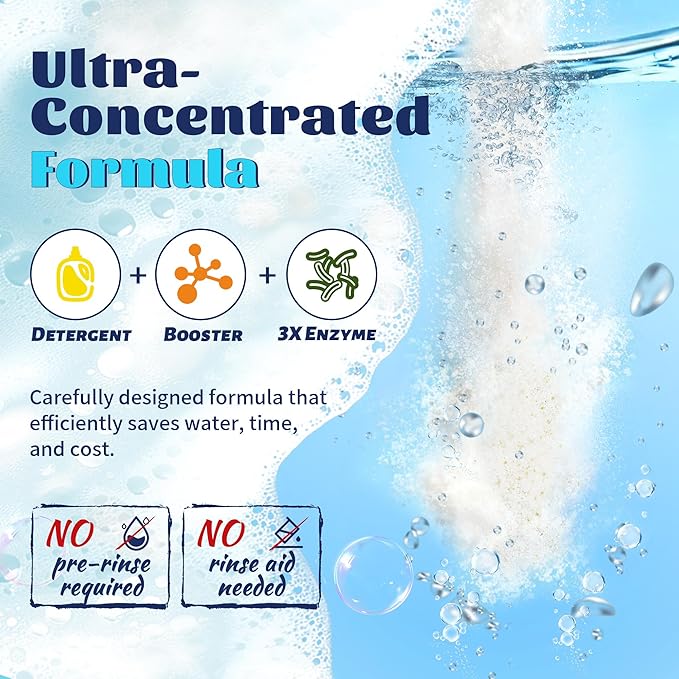 Dishwasher Detergent Powder + Booster, 90 Loads | Plastic-Free, Eco-Friendly Dishwasher Soap – Pods Alternative, Concentrated Plant-Based Enzymes – Cuts Grease & Grime, No Water Spots (Fragrance-Free)